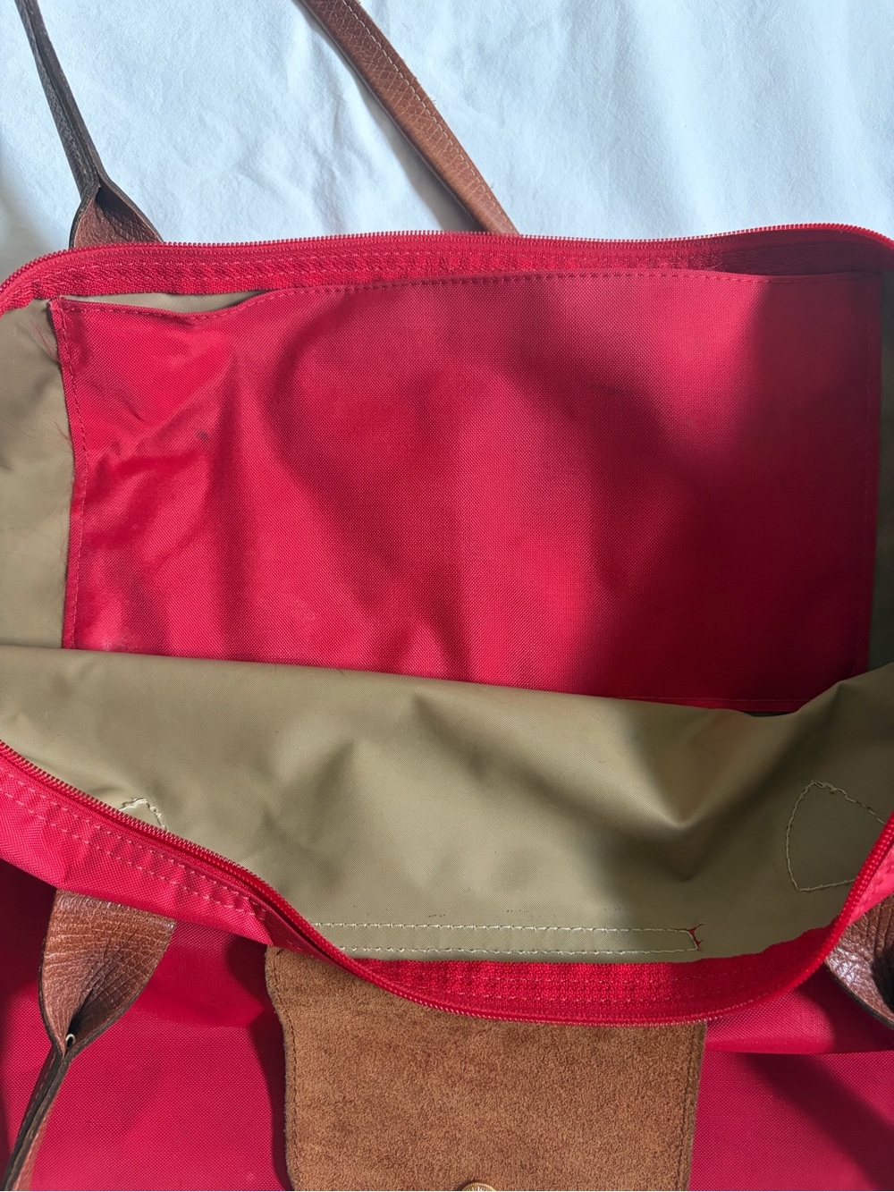 Longchamp Red Large Le Pliage Nylon Shoulder Tote - Picture 11 of 16